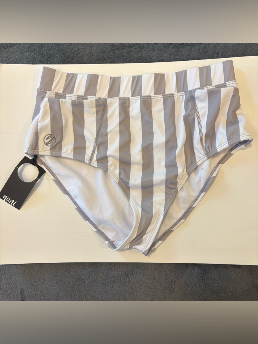 Nani Stripe High-Waist Bikini Bottoms — Gray & White